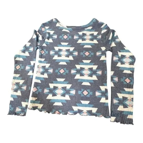 Justice Aztec Print Long Sleeve Waffle Knit Top Size 14 Girls NEW with tag - Picture 4 of 4